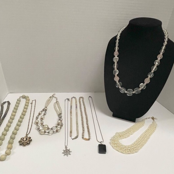 Jewelry - 10 Pc Necklaces Crystal Bead Cameo Vintage Jewelry Lot